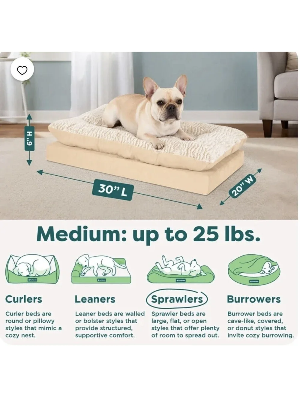 FurHaven Medium Orthopedic Dog Cat Bed Faux Fur Suede 30x20 Taupe Washable
